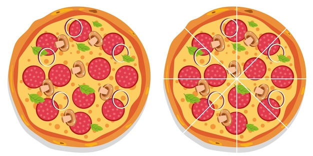 Colorful round tasty pizza from top view