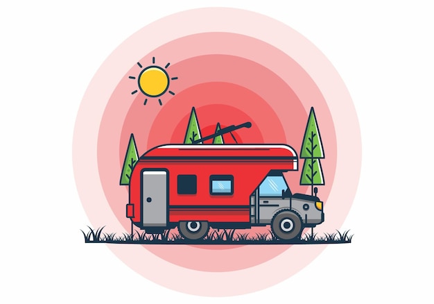 Colorful RV truck flat illustration