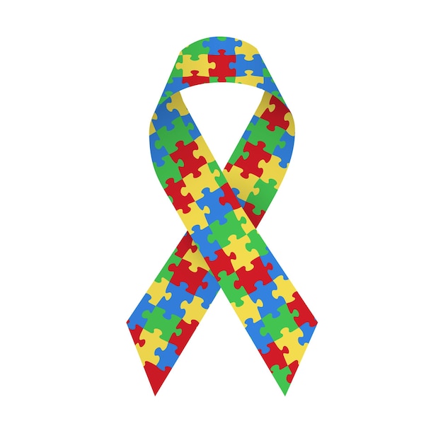 Vector colorful satin puzzle ribbon as symbol autism awareness. isolated vector illustration on white background