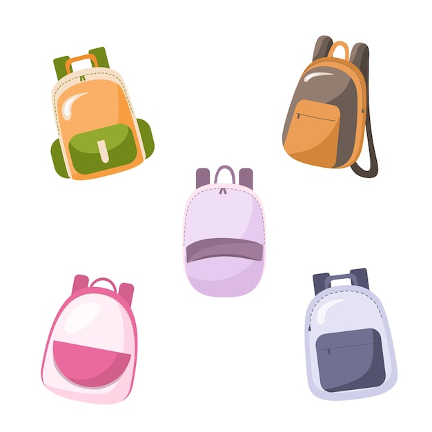 colorful school backpack illustration collection in flat illustration