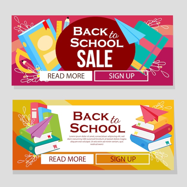 Colorful school banner with school books