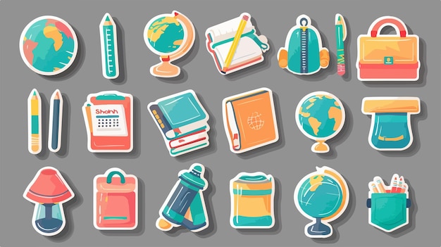 Colorful School Stickers and Badges with Books