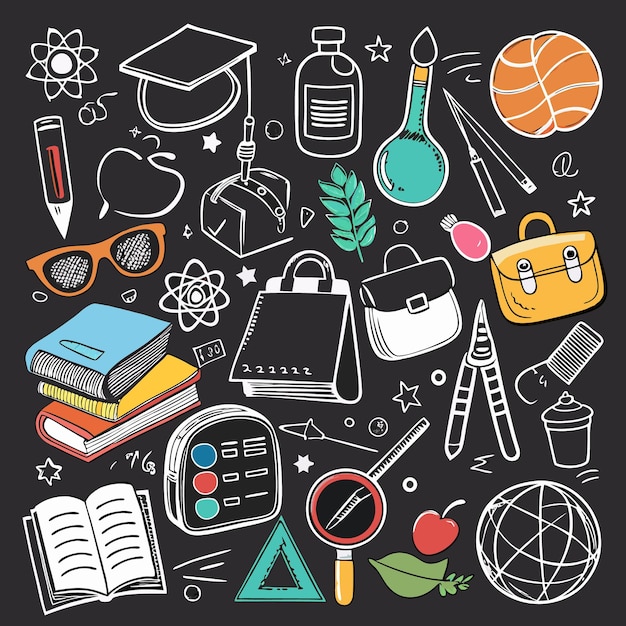 Colorful School Supplies and Educational Icons Back to School Essentials