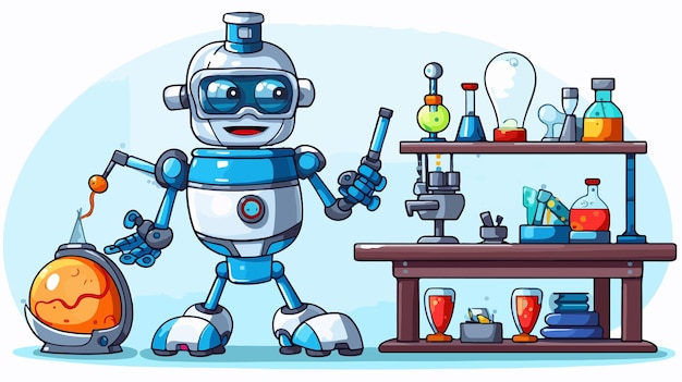 Colorful Science Robot Cartoon Illustration for Stock