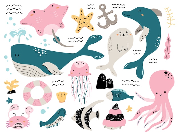 COLORFUL SEA ANIMAL DOODLE