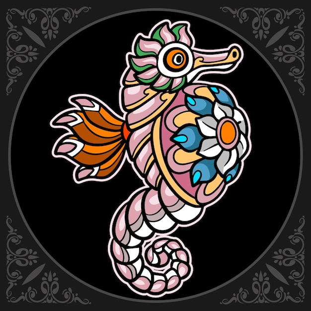 Colorful sea horse mandala arts isolated on black background