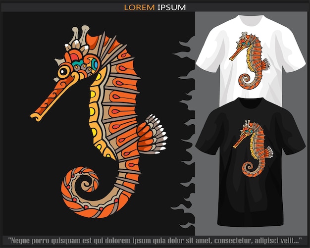 Colorful Seahorse mandala arts isolated on black and white t shirt