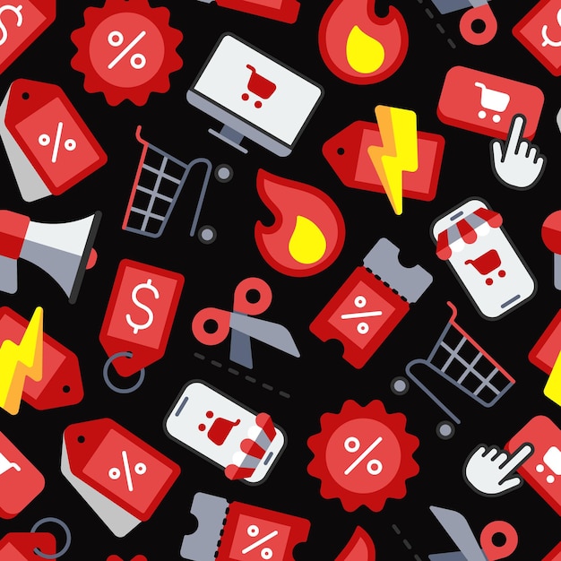 Colorful seamless pattern of Black friday and cyber monday colored flat icons