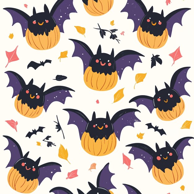 Vector a colorful seamless pattern featuring bats halloweenthemed illustrations