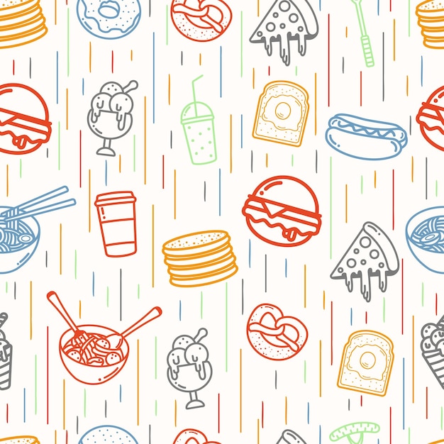 colorful seamless pattern line art for food and drink.