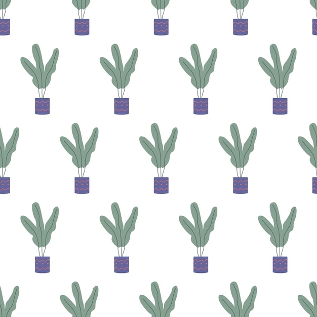 colorful seamless pattern with beautiful houseplants. Flat cartoon vector illustration.