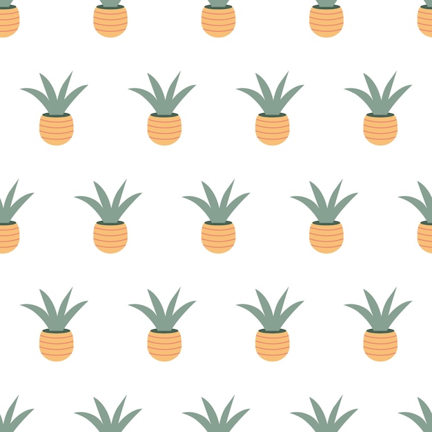 colorful seamless pattern with beautiful houseplants. Flat cartoon vector illustration.