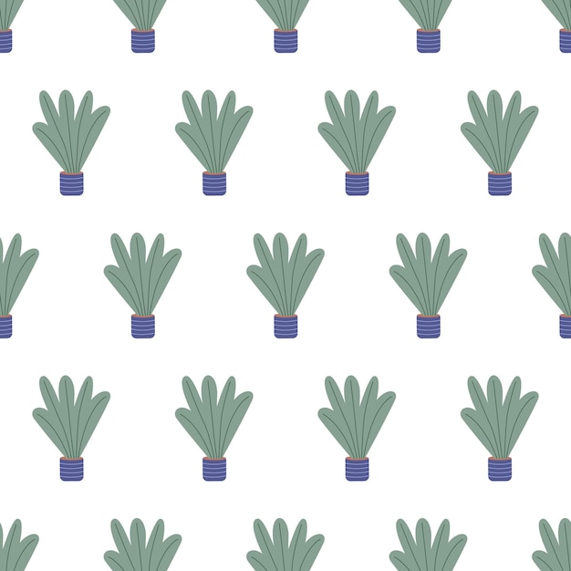 colorful seamless pattern with beautiful houseplants. Flat cartoon vector illustration.