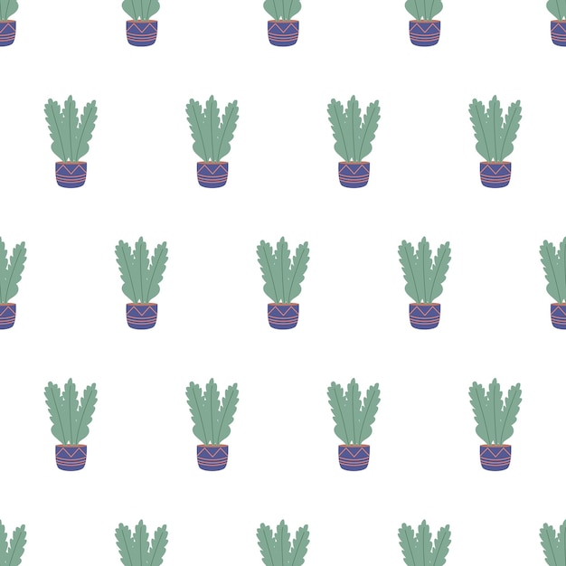 colorful seamless pattern with beautiful houseplants. Flat cartoon vector illustration.