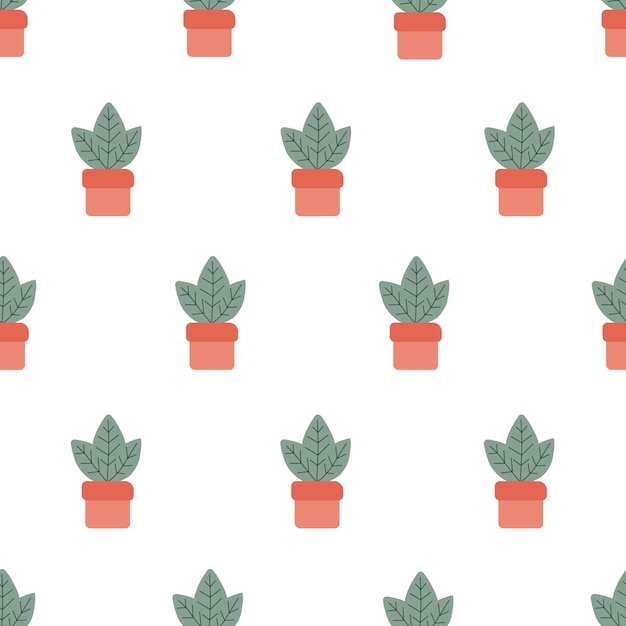 colorful seamless pattern with beautiful houseplants. Flat cartoon vector illustration.