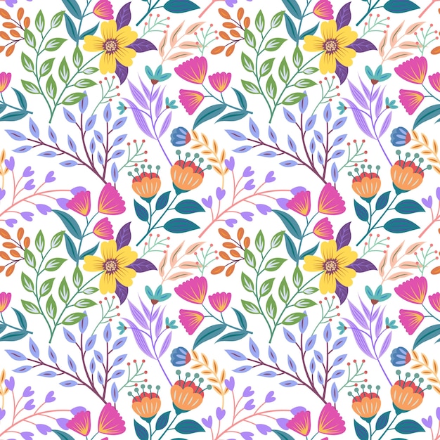 Colorful seamless pattern with botanical floral design