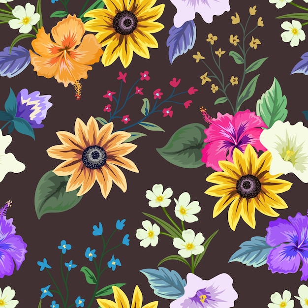 Colorful seamless pattern with botanical floral design.