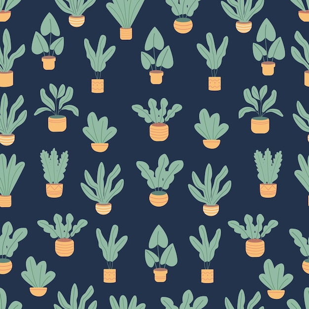 Colorful seamless pattern with cute houseplants