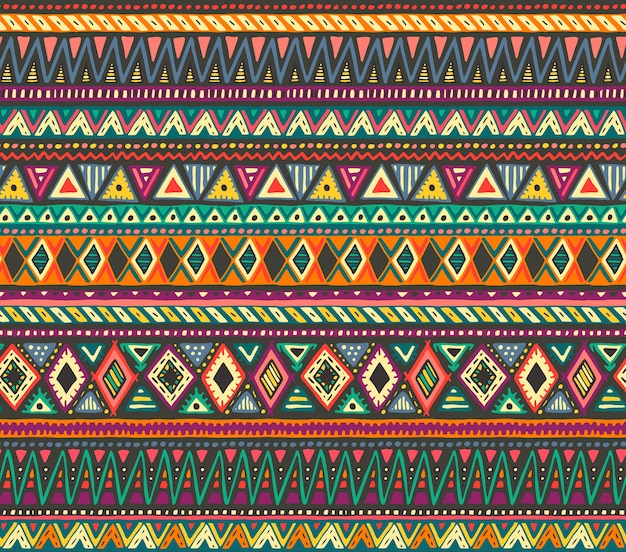 Colorful seamless pattern with hand drawn ethnic elements