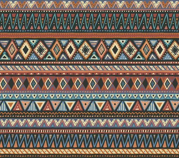 Colorful seamless pattern with hand drawn ethnic elements