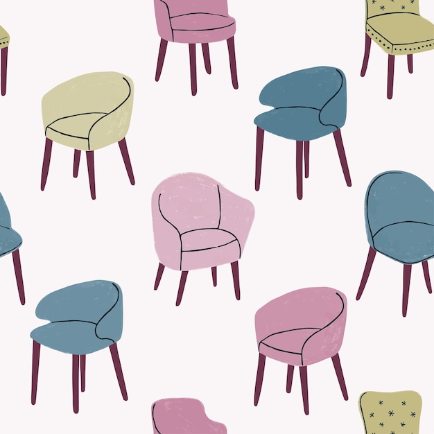 Colorful Seamless Pattern with Illustrations of Modern Comfortable Armchairs