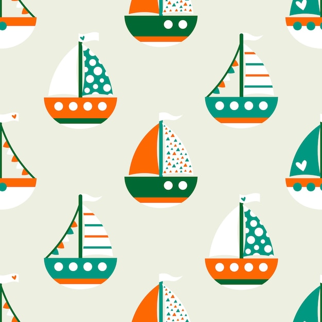 Colorful seamless pattern with sailboats.