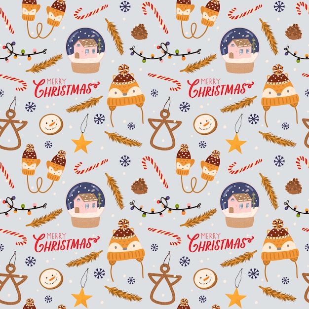 Colorful seamless pattern with traditional winter elements