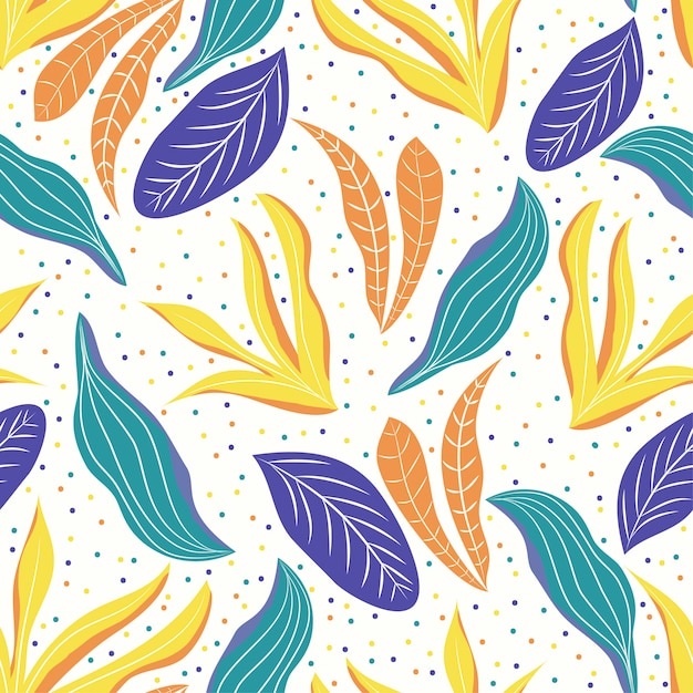 Colorful seamless pattern with tropical leaves