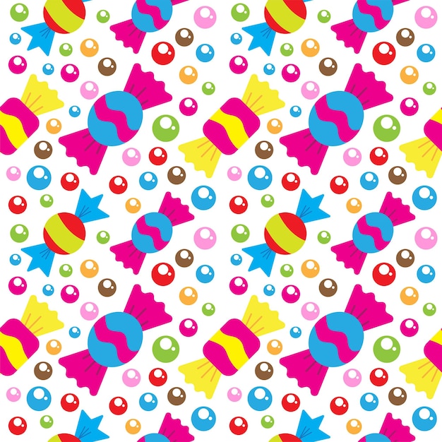 Colorful seamless pattern with various sweet candies element Background design template Cartoon stock vector illustration