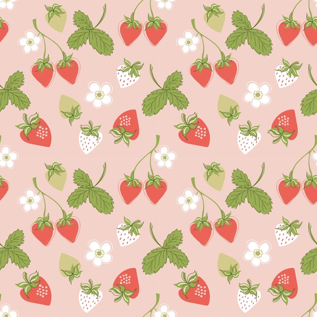 Colorful seamless strawberry pattern on pink background