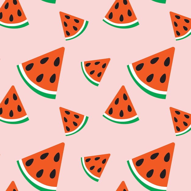 Colorful seamless summer pattern in trendy shades with hand drawn watermelon slices