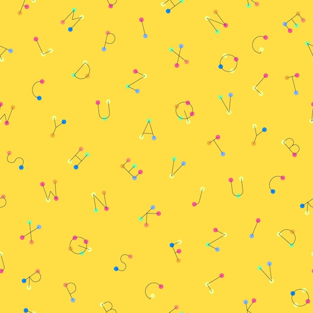 Colorful seamless vector alphabet pattern Repeatable yellow trendy background with letters