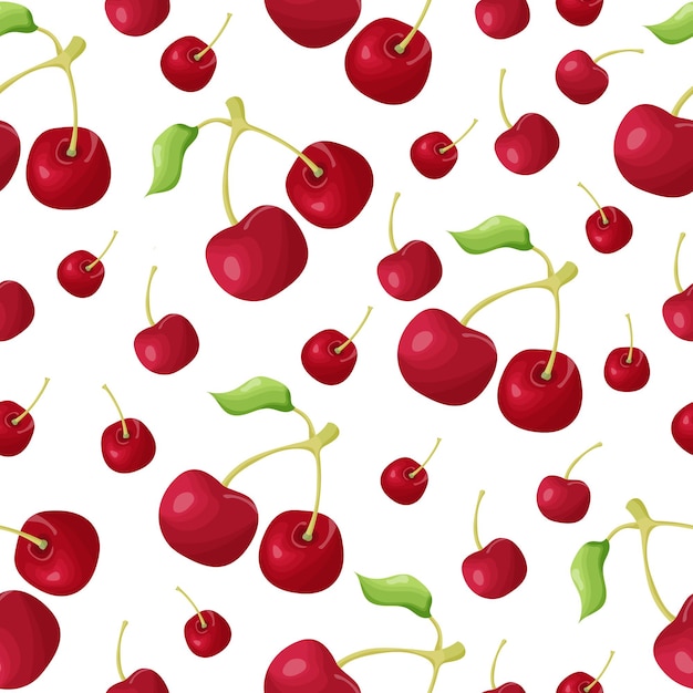 Colorful seamless vector pattern with cherries, bright saturated colors for print, packaging, fabric