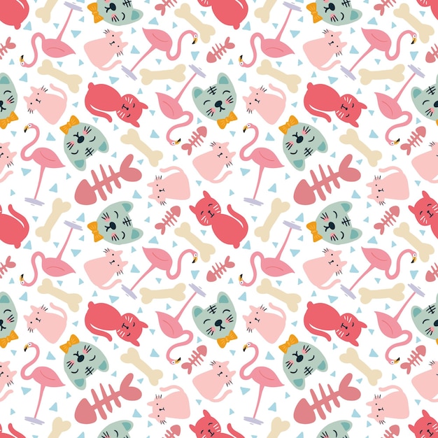 Colorful seamless vector pattern with cute animals on the background