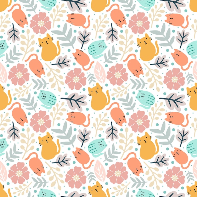 Colorful seamless vector pattern with cute animals and leaf on the background