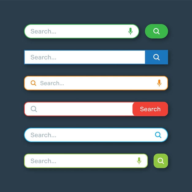 Colorful search bar templates internet browser engine with search box address bar and text field ui