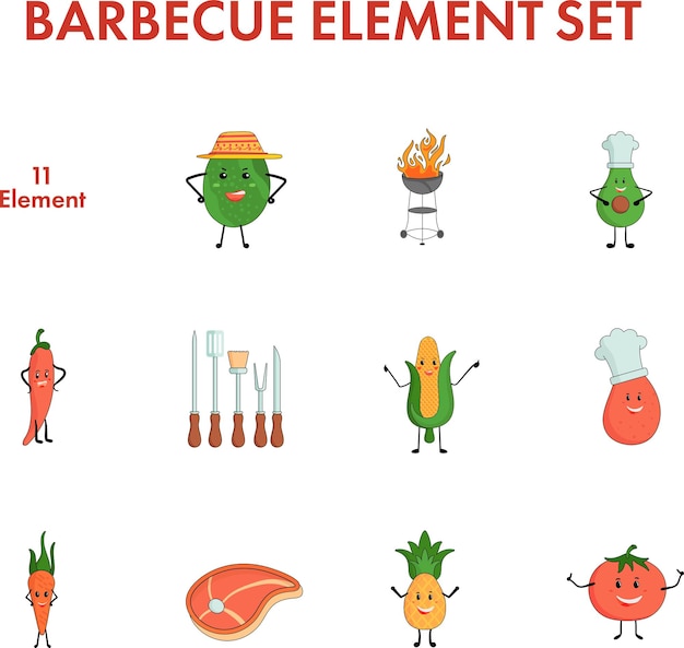 Colorful Set Of Barbeque Element In Flat Style