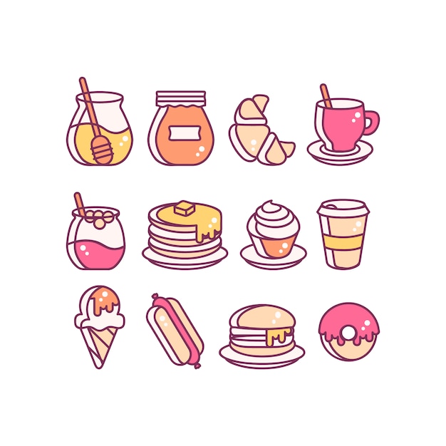 Colorful Set of Food Icons