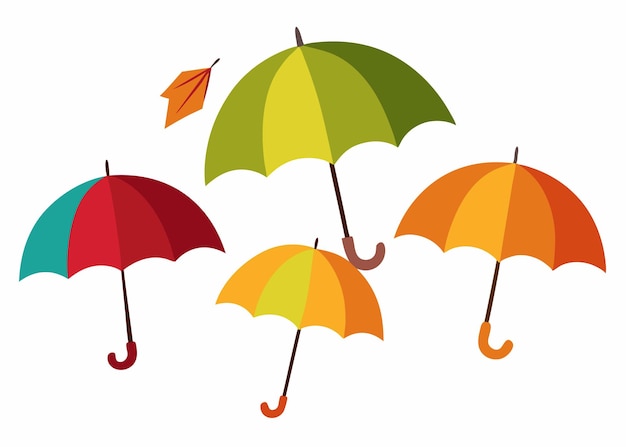 Vector a colorful set of four umbrellas in various shades of red green yellow and orange