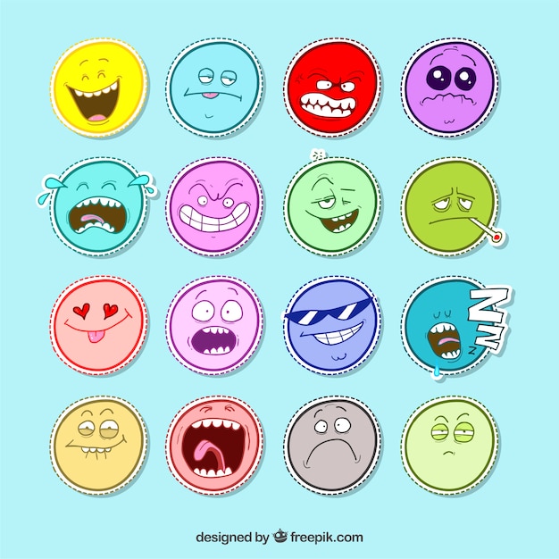 Colorful set of fun faces stickers