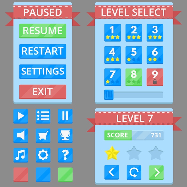 Colorful set of GUI elements for games or apps