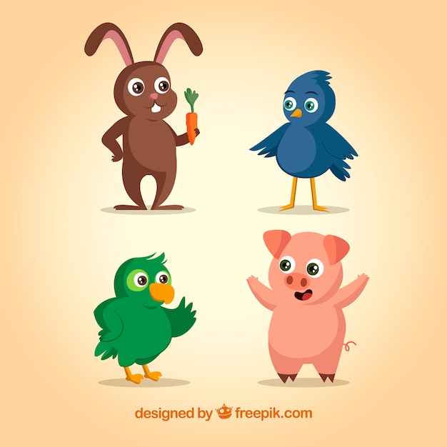 Colorful set of happy animals