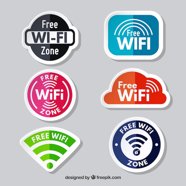 Colorful set of label for free wifi zones