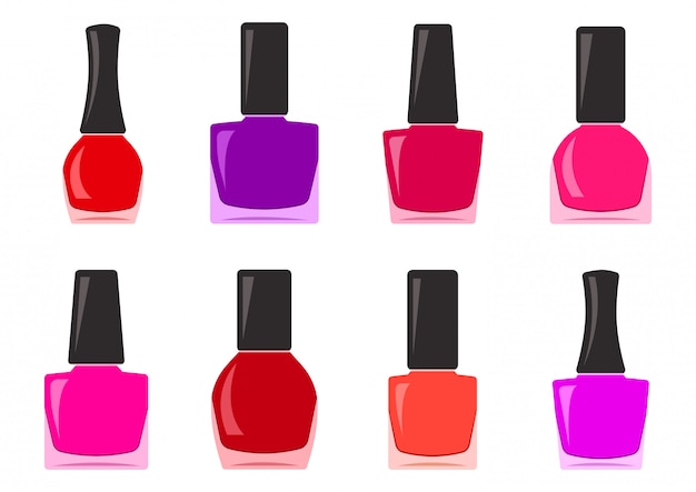 Colorful set of nail polish bottle.   illustration