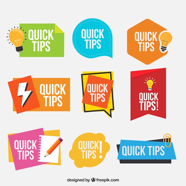 Colorful set of tip labels with flat design