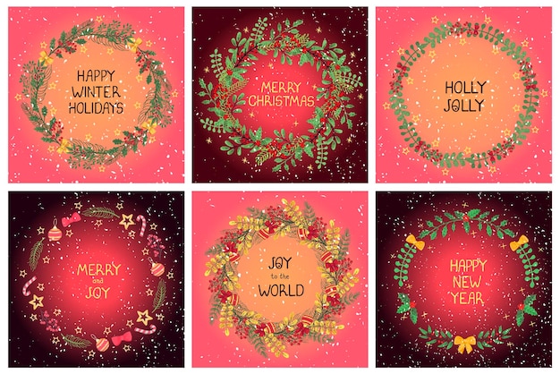 Colorful set with christmas wreath templates