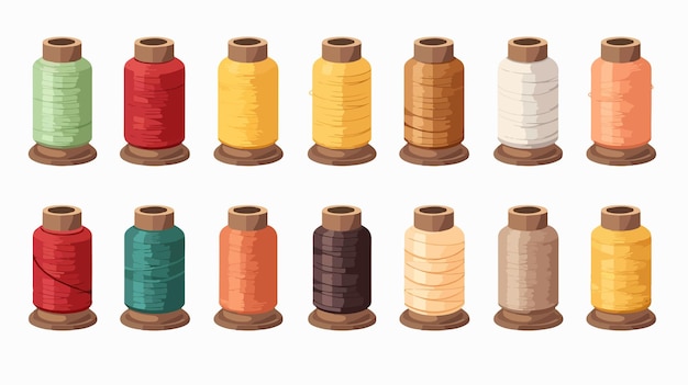 Vector colorful sewing thread spools isolated on white background in cartoon style