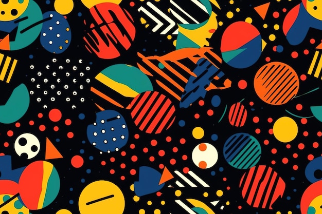 Colorful shapes on black background in the style of minimalist brush work stripes and shapes