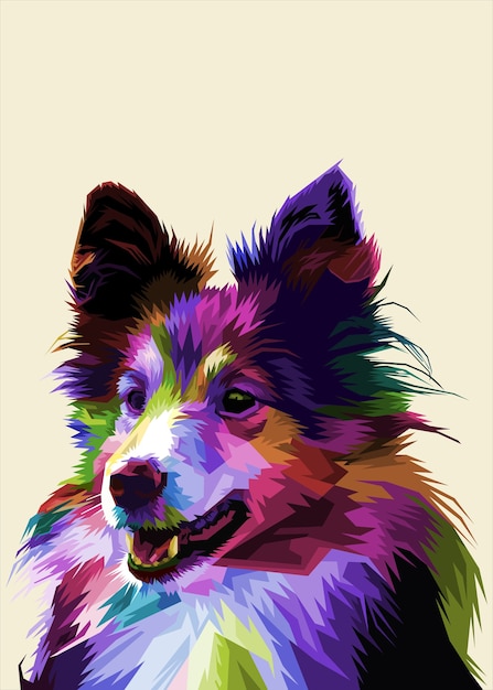 Colorful sheltie dog isolated on geometric pop art style