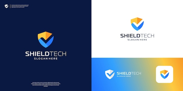 Vector colorful shield logo design negative space check mark approved icon